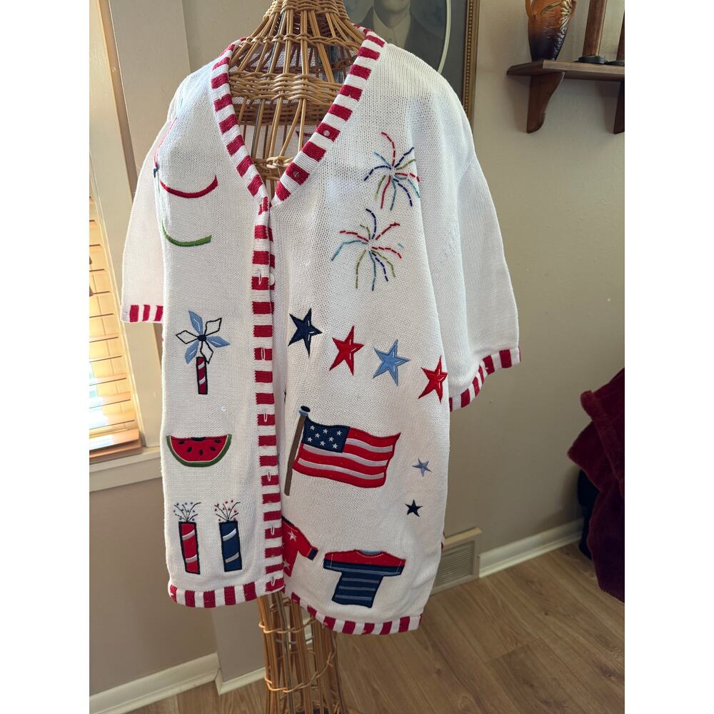 Patriotic Short Sleeve Cardigan 2XL The Quacker Factory